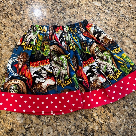 Hemet Girls Size 8 Retro Monster Print Halloween Skirt Elastic Waist A-Line - Picture 2 of 5